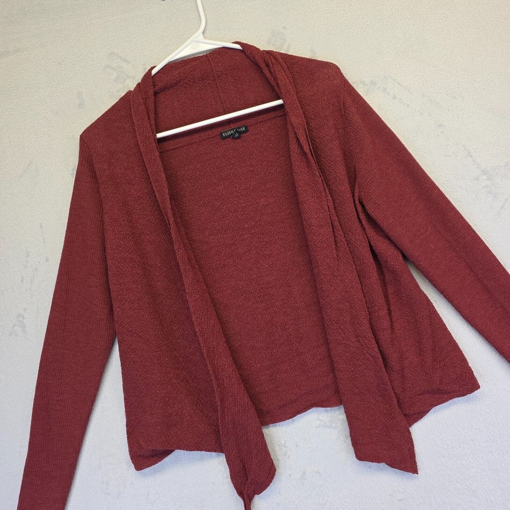 Eileen Fisher Cardigan Womens S Open Front 100% Wool Textured Preppy Academia